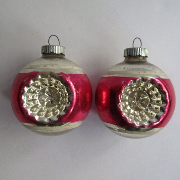 Shiny Brite Double Indent Reflector Glass Christmas Ornament Lot of 2 Pink - Picture 1 of 10